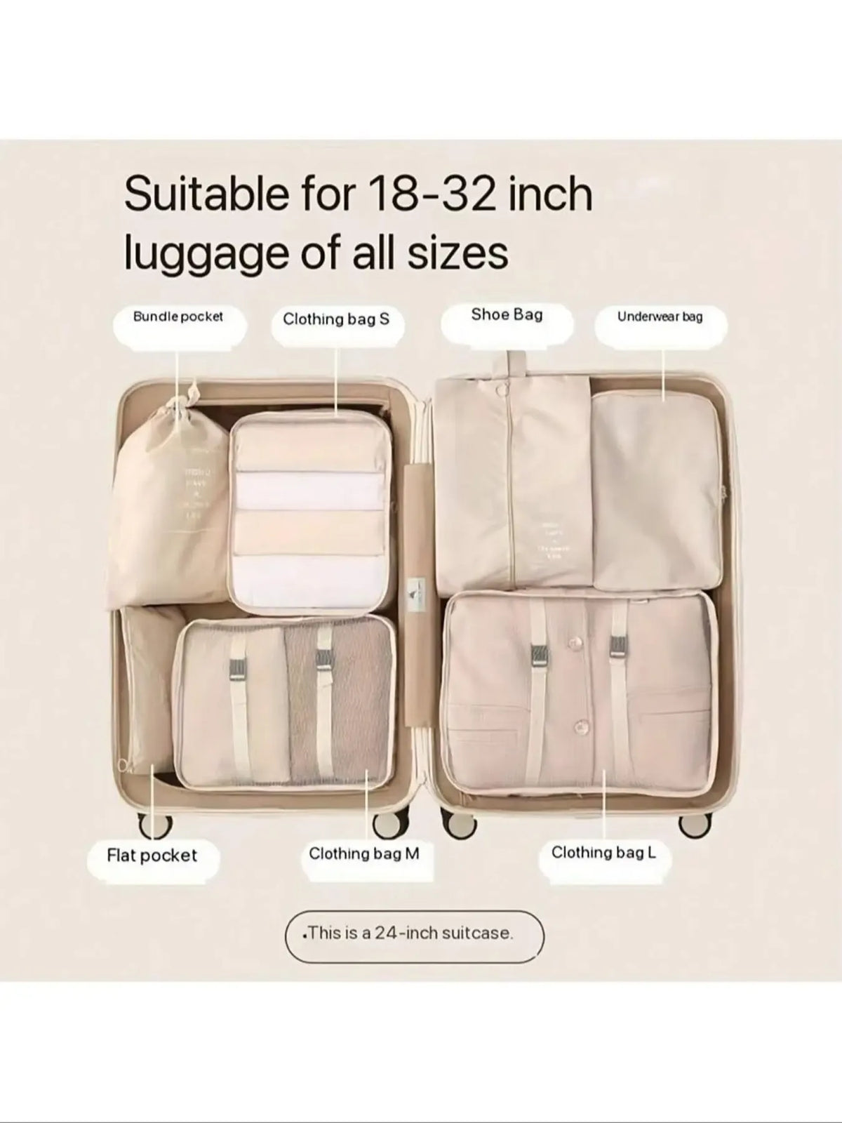7-Piece Waterproof Travel Organizer Set, Durable Large Capacity Storage Bags for Clothes Shoes Socks, Portable, Luggage Organizers, Travel Organization Pouch, Travel Pouches, Travel Essentials