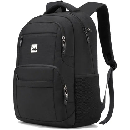 Unisex Casual Solid Black 17.6-Inch Polyester Laptop Backpack, Compact Zippered Plain Design, for Daily Commutes, Work, Adults' Luggage Accessory