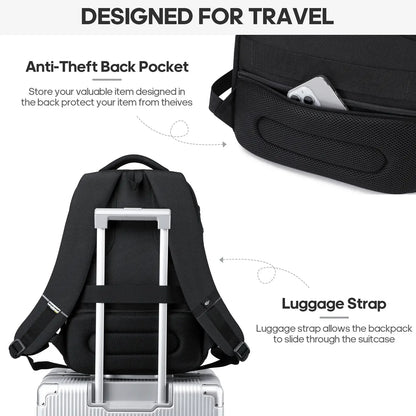 Unisex Casual Solid Black 17.6-Inch Polyester Laptop Backpack, Compact Zippered Plain Design, for Daily Commutes, Work, Adults' Luggage Accessory
