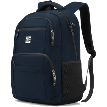 Unisex Casual Solid Black 17.6-Inch Polyester Laptop Backpack, Compact Zippered Plain Design, for Daily Commutes, Work, Adults' Luggage Accessory