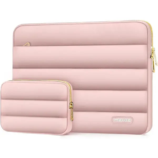 Puffy Laptop Sleeve with Small Case, Soft Protective Bag for 13-15.4 inch Devices – Slim, Lightweight &amp; Shockproof, Compatible with MacBook/HP/Dell/ASUS, Ideal for Work, Commute, Travel, School &amp; Daily Use, Polyester
