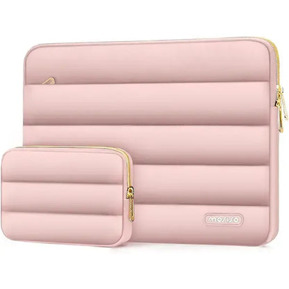 Puffy Laptop Sleeve with Small Case, Soft Protective Bag for 13-15.4 inch Devices – Slim, Lightweight &amp; Shockproof, Compatible with MacBook/HP/Dell/ASUS, Ideal for Work, Commute, Travel, School &amp; Daily Use, Polyester