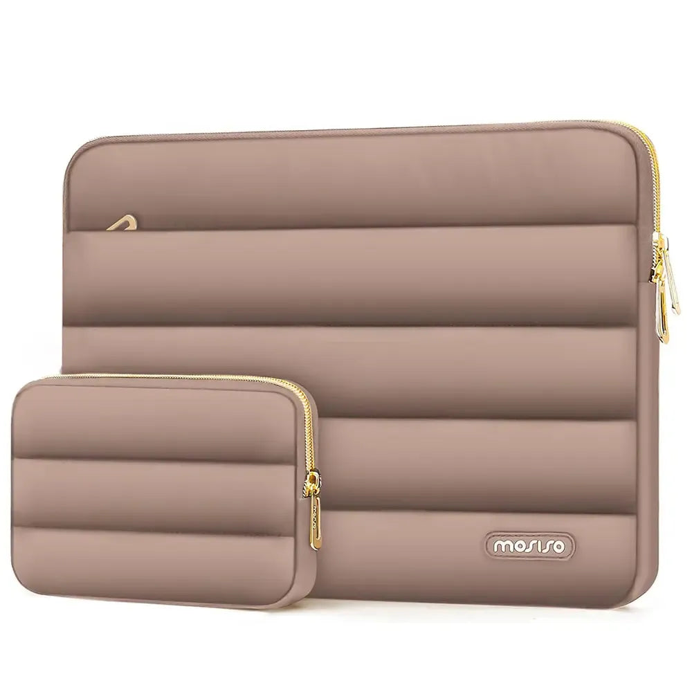 Puffy Laptop Sleeve with Small Case, Soft Protective Bag for 13-15.4 inch Devices – Slim, Lightweight &amp; Shockproof, Compatible with MacBook/HP/Dell/ASUS, Ideal for Work, Commute, Travel, School &amp; Daily Use, Polyester