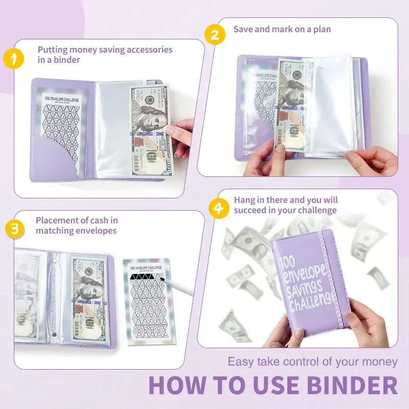 2026 New Model 100 Envelopes Money Saving Challenge with Cute Stickers, Money Saving Binder with Cash Envelopes, Budget Binder Savings Challenge Book for 100 Day to Save $5,050 for Budgeting Planner