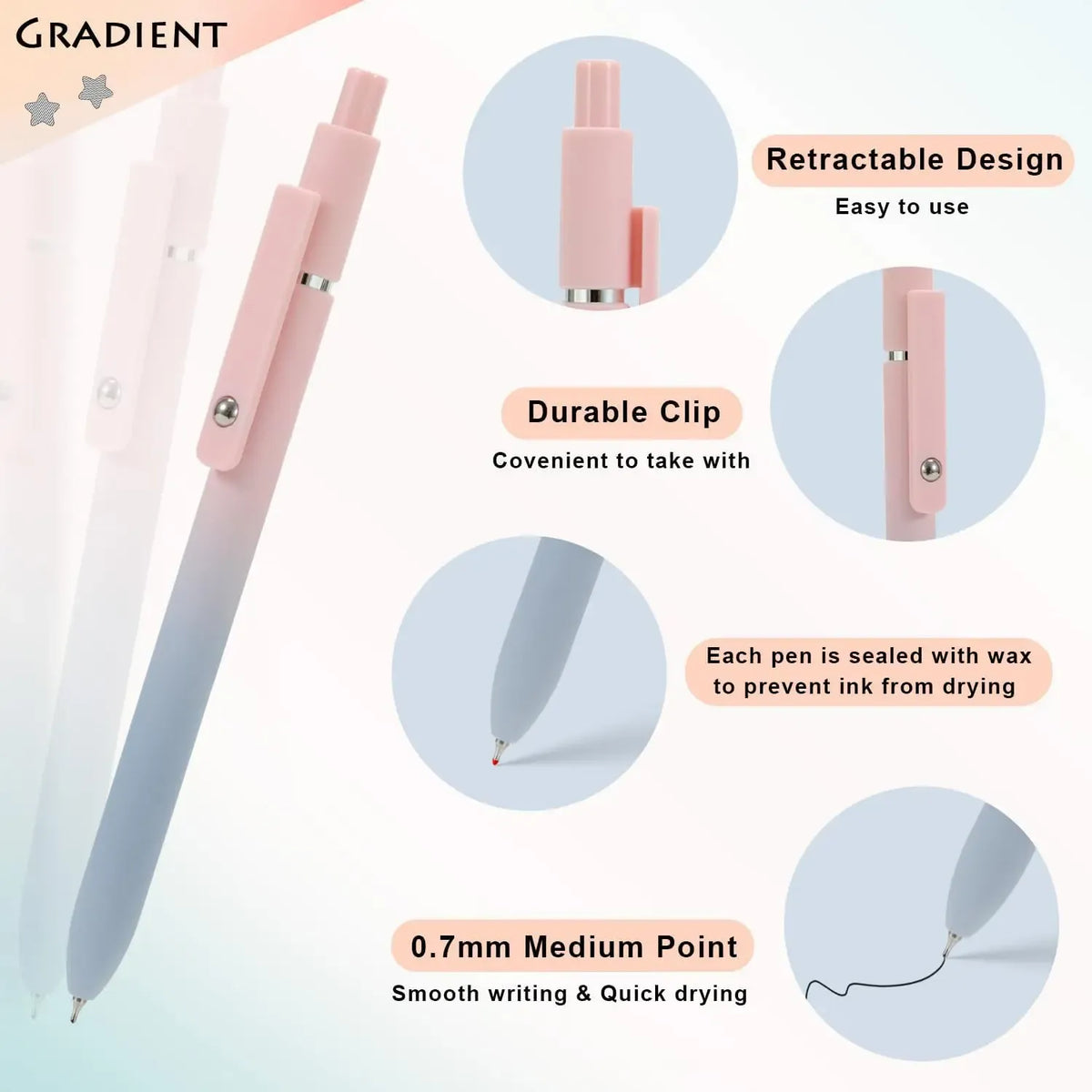Gel Pens, 5 Pcs 0.7mm Quick Dry Black Ink Pens Fine Point Smooth No Smear Writing Pens for Bible Study,Journaling Writing,DailyUse - Cute School Office Stationery & Supplies - Gifts Stuff for Girly  Nursing Teacher Students  Womens