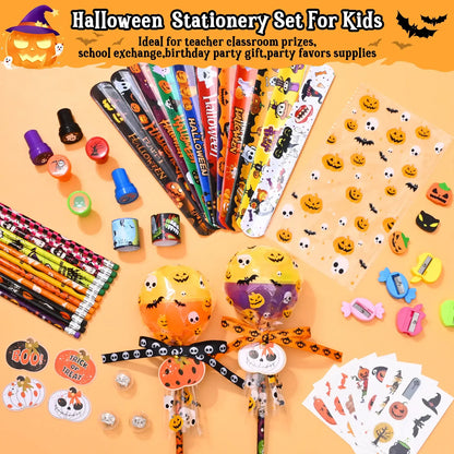 30-Pack Halloween Multicolor-with-Light Trick or Treat Lollipop Stationery Kit - Card+Gift in 1, Classroom Gifts, Child Party Supplies, Goodie Bag Fillers