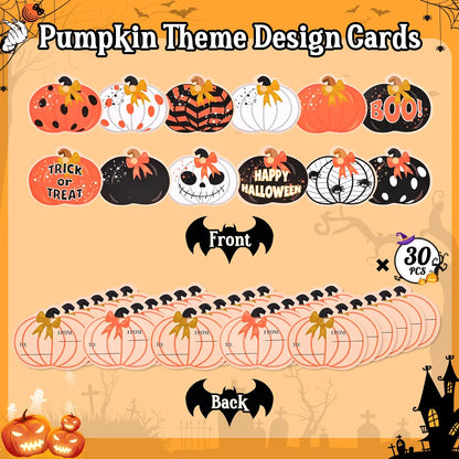 30-Pack Halloween Multicolor-with-Light Trick or Treat Lollipop Stationery Kit - Card+Gift in 1, Classroom Gifts, Child Party Supplies, Goodie Bag Fillers
