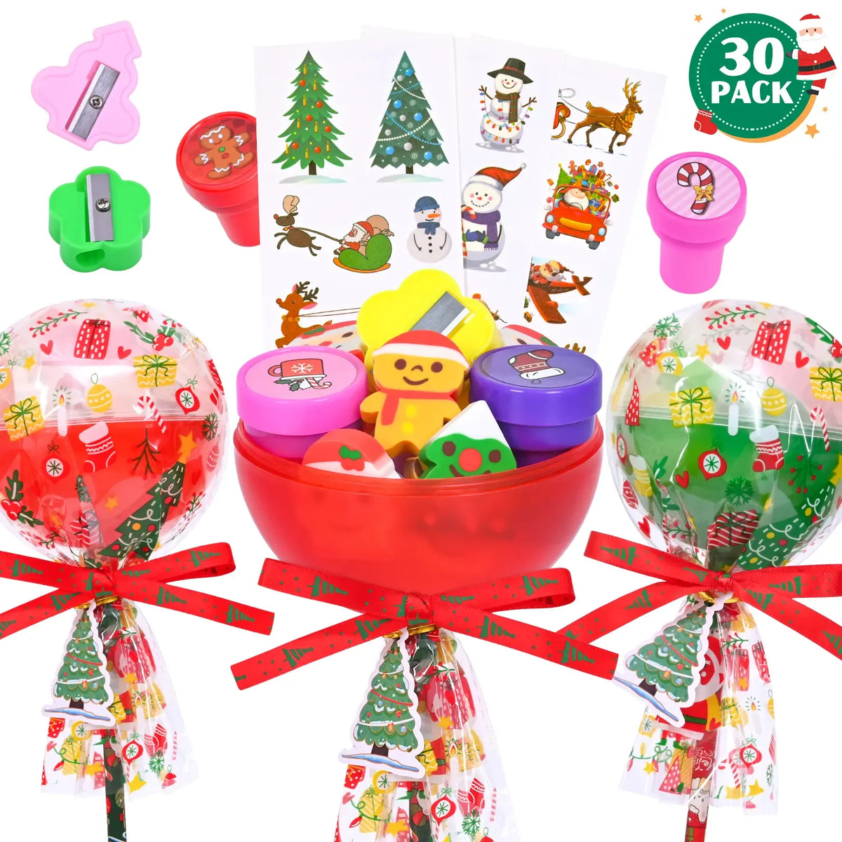 30-Pack Halloween Multicolor-with-Light Trick or Treat Lollipop Stationery Kit - Card+Gift in 1, Classroom Gifts, Child Party Supplies, Goodie Bag Fillers