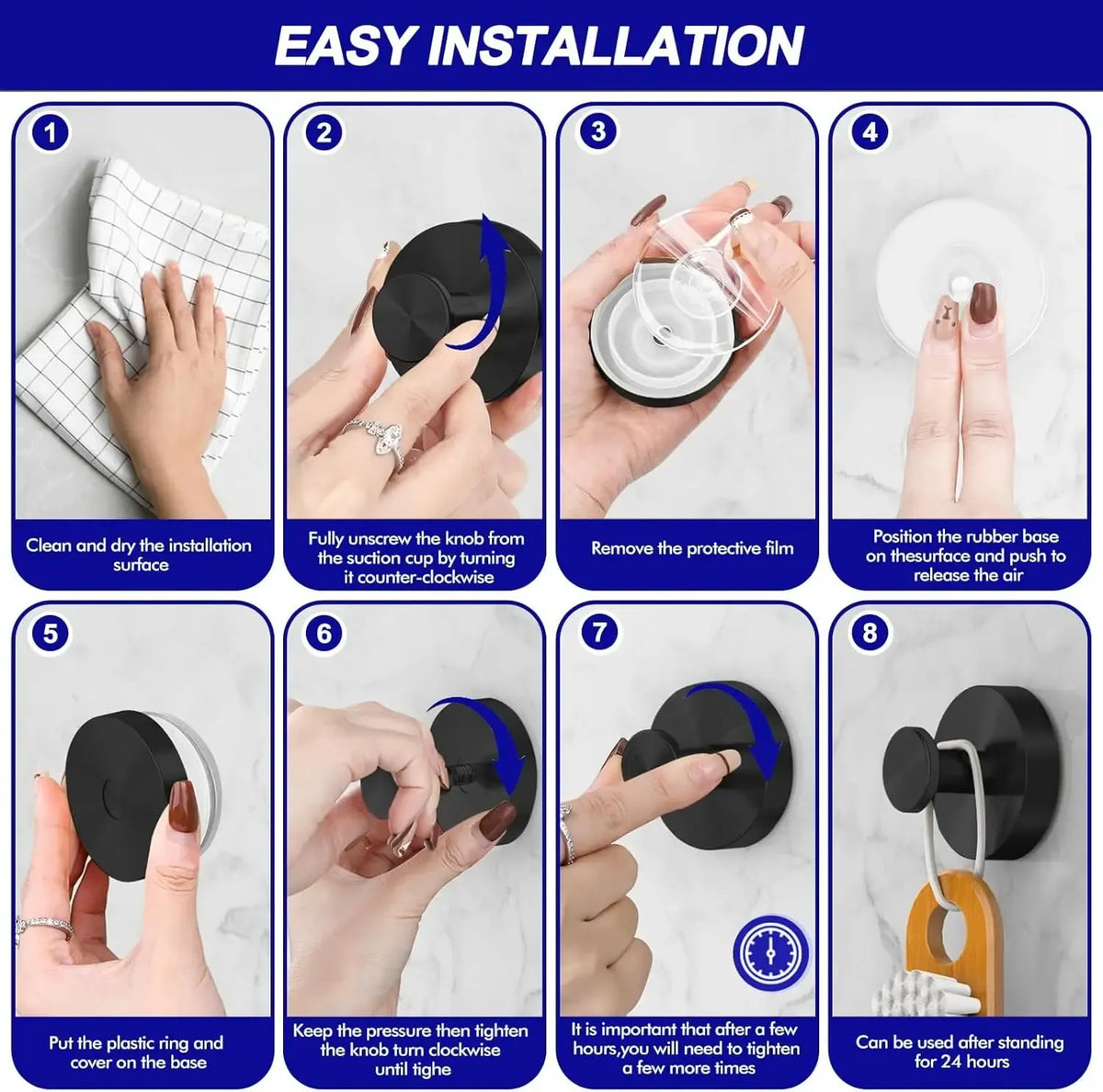 Shower Suction Cup Hooks (2/4/6 PCS) with Replaceable Core, Vacuum Locking No-Drill Removable Self-Adhesive Hooks for Bathroom Glass Tile, Home Organizers Holds Towels, House Accessories for Apartment Stuff &amp; Bathroom Decor Ideas