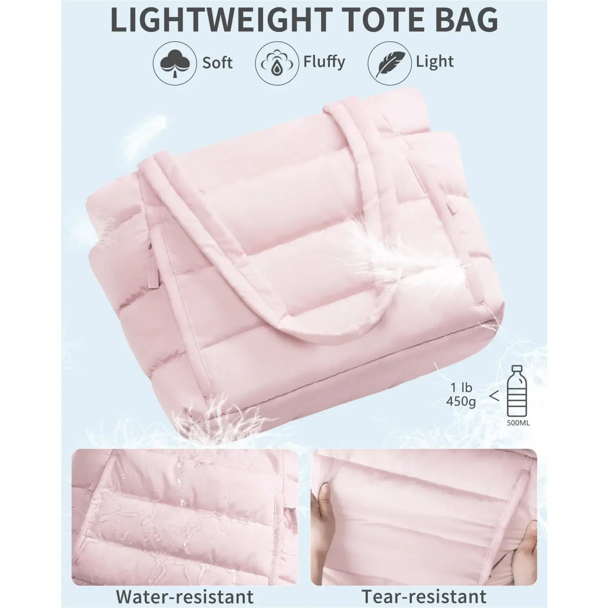 Puffer Tote Bag for Women with Makeup Bag, Large Work Laptop Bag, Lightweight Travel Bag with Zipper Gifts for Mom Wife Teacher Nurse Quilted Shoulder Handbag for School Gym summerwins