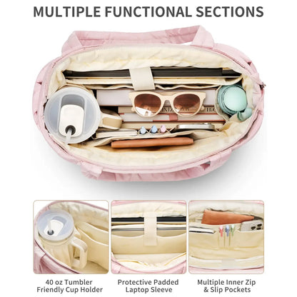 Puffer Tote Bag for Women with Makeup Bag, Large Work Laptop Bag, Lightweight Travel Bag with Zipper Gifts for Mom Wife Teacher Nurse Quilted Shoulder Handbag for School Gym summerwins