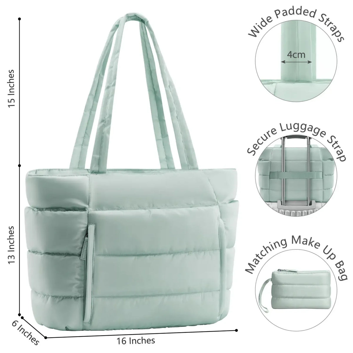 Puffer Tote Bag for Women with Makeup Bag, Large Work Laptop Bag, Lightweight Travel Bag with Zipper Gifts for Mom Wife Teacher Nurse Quilted Shoulder Handbag for School Gym summerwins