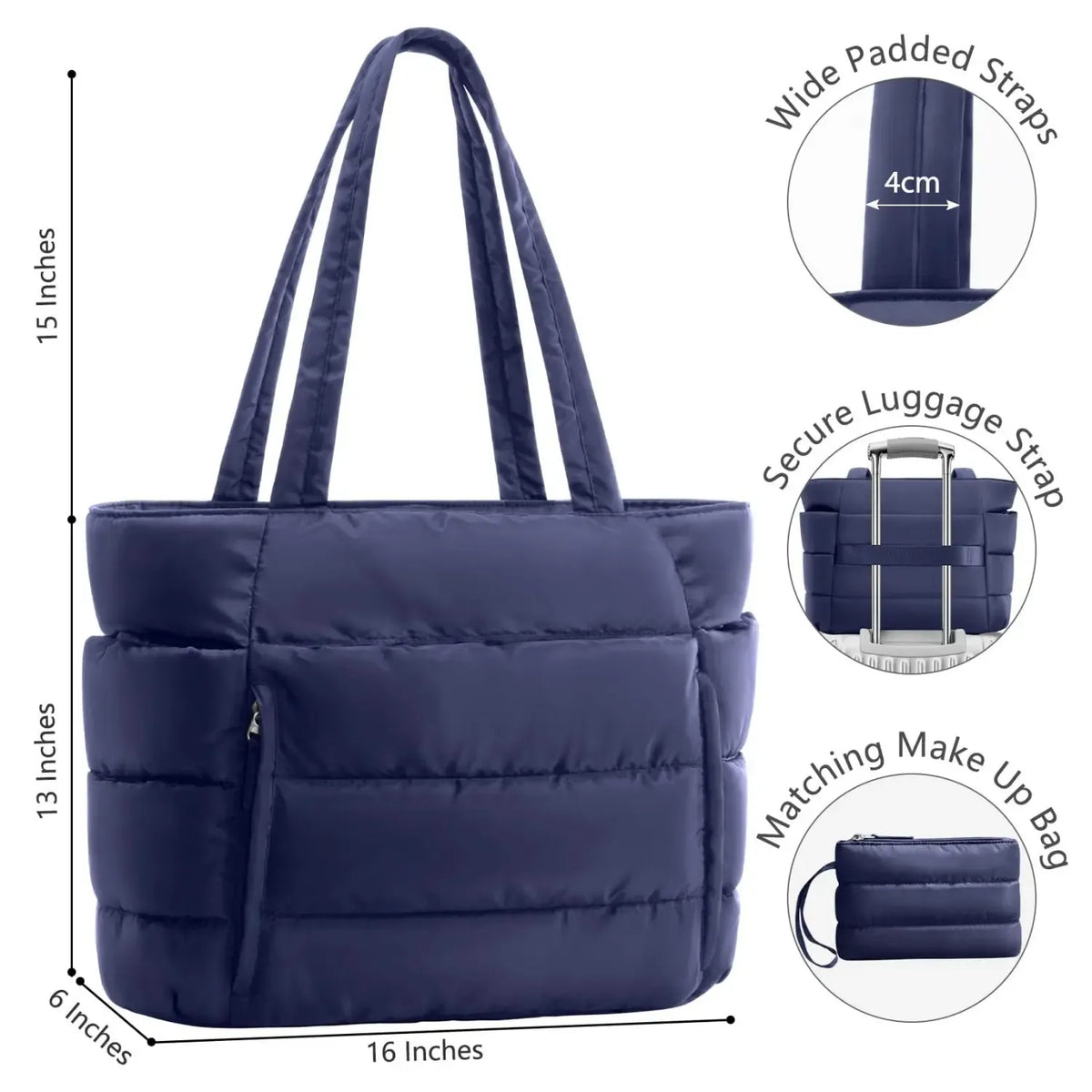 Puffer Tote Bag for Women with Makeup Bag, Large Work Laptop Bag, Lightweight Travel Bag with Zipper Gifts for Mom Wife Teacher Nurse Quilted Shoulder Handbag for School Gym summerwins