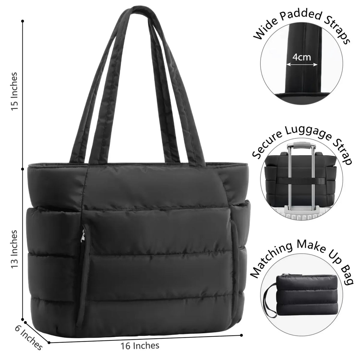 Puffer Tote Bag for Women with Makeup Bag, Large Work Laptop Bag, Lightweight Travel Bag with Zipper Gifts for Mom Wife Teacher Nurse Quilted Shoulder Handbag for School Gym summerwins