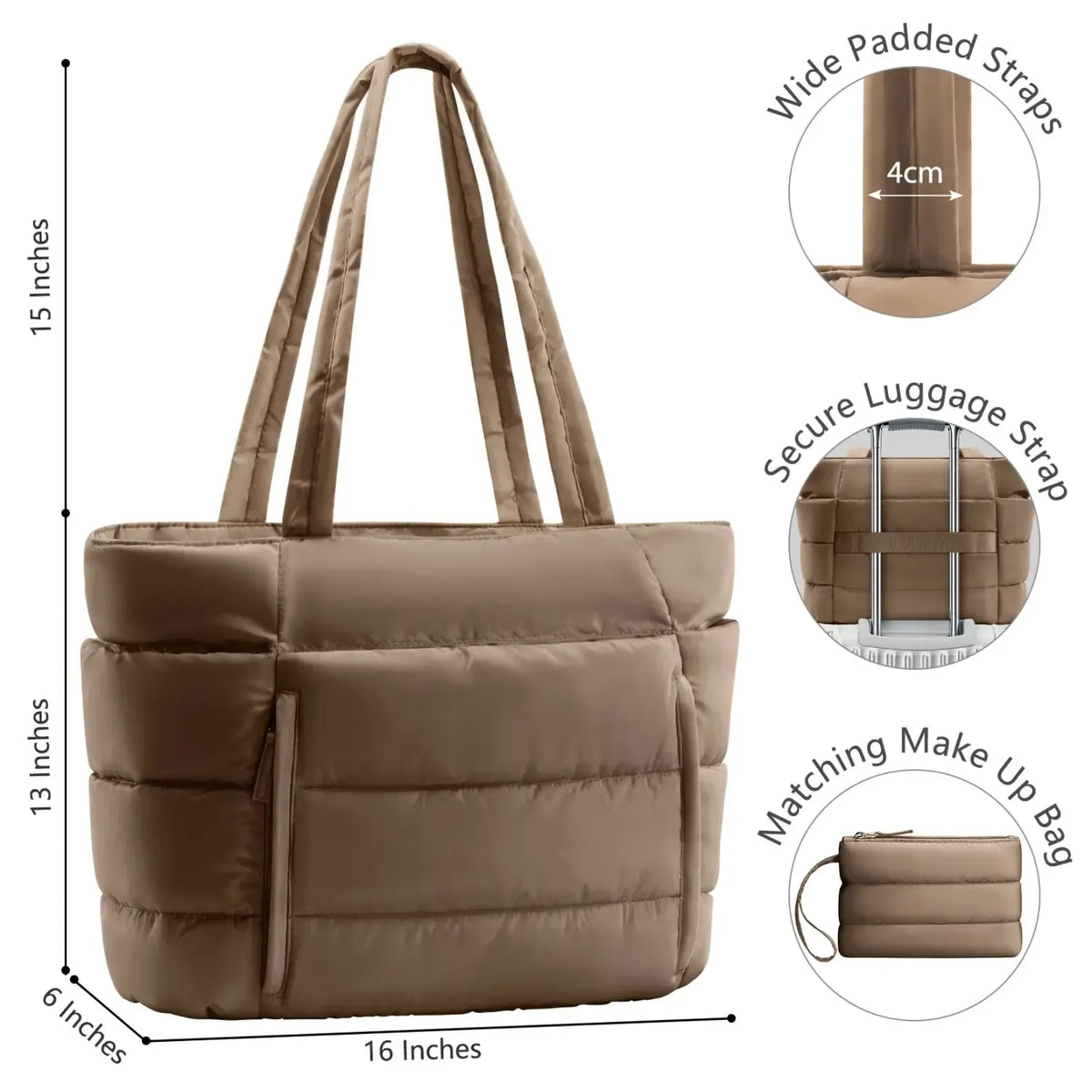 Puffer Tote Bag for Women with Makeup Bag, Large Work Laptop Bag, Lightweight Travel Bag with Zipper Gifts for Mom Wife Teacher Nurse Quilted Shoulder Handbag for School Gym summerwins