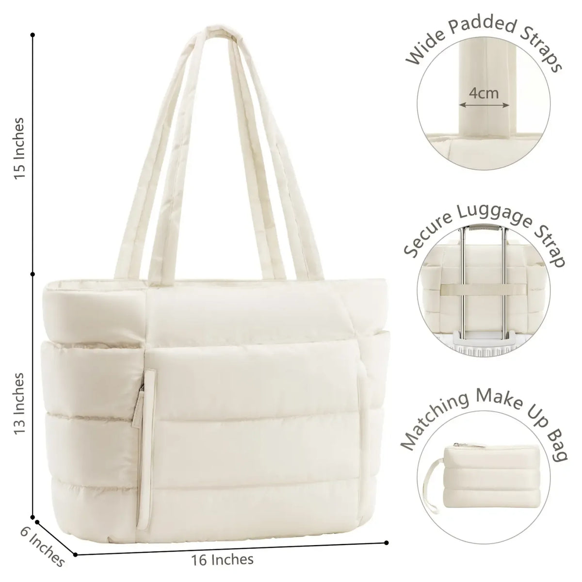 Puffer Tote Bag for Women with Makeup Bag, Large Work Laptop Bag, Lightweight Travel Bag with Zipper Gifts for Mom Wife Teacher Nurse Quilted Shoulder Handbag for School Gym summerwins