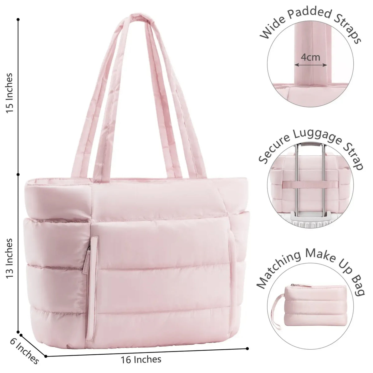 Puffer Tote Bag for Women with Makeup Bag, Large Work Laptop Bag, Lightweight Travel Bag with Zipper Gifts for Mom Wife Teacher Nurse Quilted Shoulder Handbag for School Gym summerwins