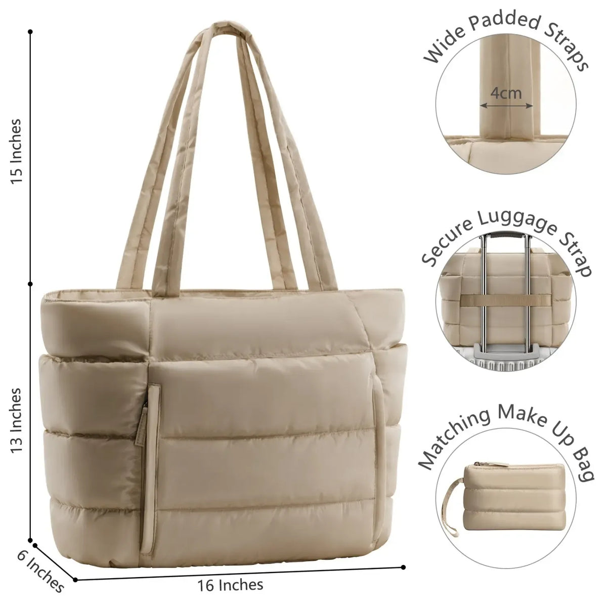 Puffer Tote Bag for Women with Makeup Bag, Large Work Laptop Bag, Lightweight Travel Bag with Zipper Gifts for Mom Wife Teacher Nurse Quilted Shoulder Handbag for School Gym summerwins