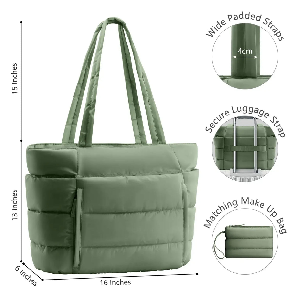 Puffer Tote Bag for Women with Makeup Bag, Large Work Laptop Bag, Lightweight Travel Bag with Zipper Gifts for Mom Wife Teacher Nurse Quilted Shoulder Handbag for School Gym summerwins
