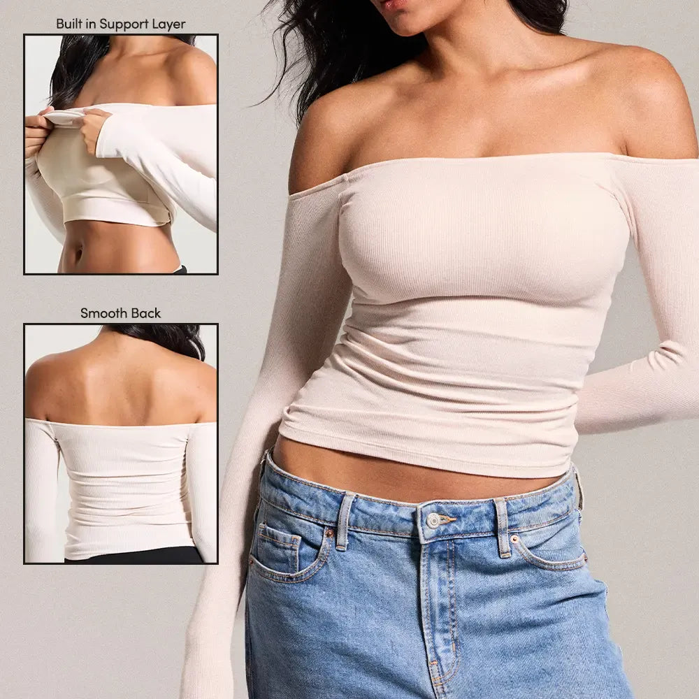 Braless Off the Shoulder Top-Fitted Women's Top with built in removeable padding