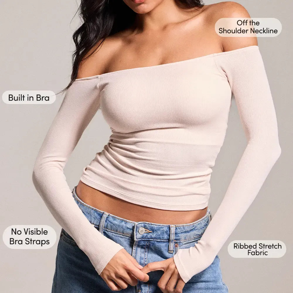 Braless Off the Shoulder Top-Fitted Women's Top with built in removeable padding