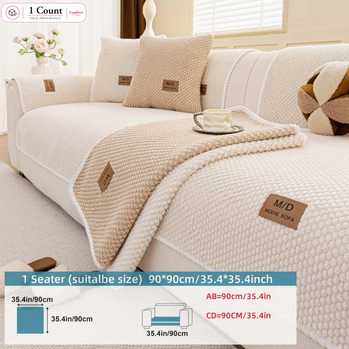 Luxury Thick Removable Couch Cover, 1 Count Soft Textured Seat Pad, Non-Slip Washable Universal Sofa Protector