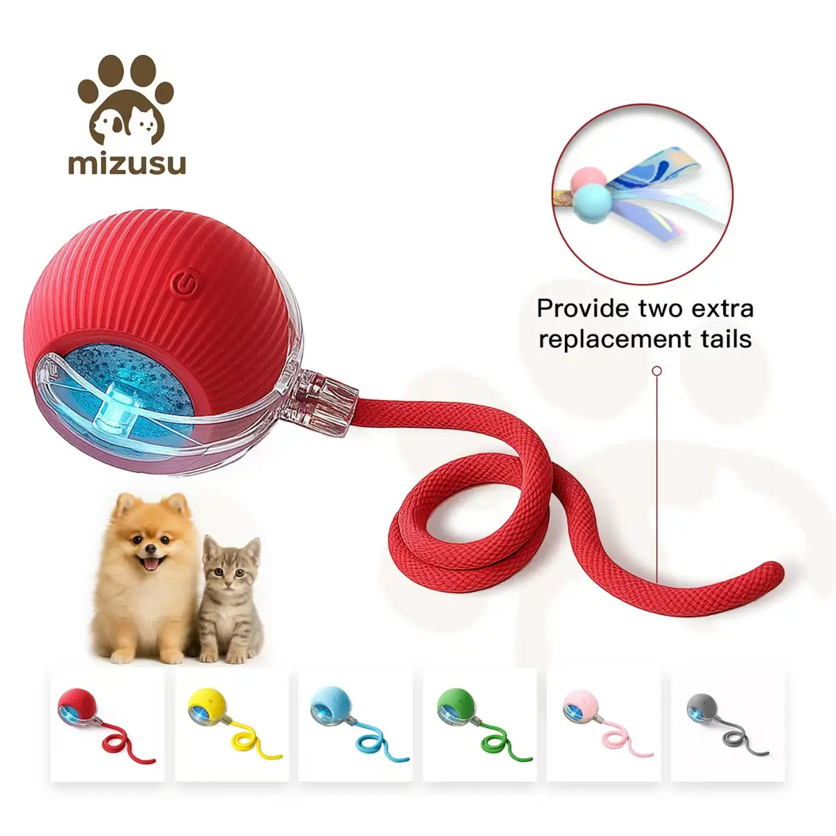 Interactive Cat & Dog Teaser Toy with Two Additional Tails, Kitten Rolling Ball Toy, Pet Supplies, Dog & Cat Accessories Cute dog toys