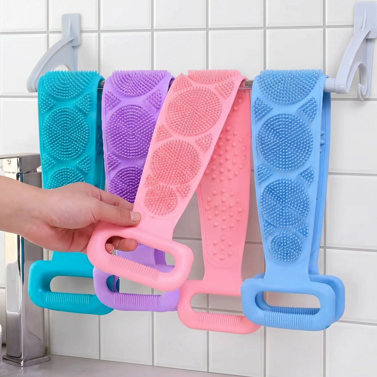 Double-Sided Silicone Back Scrubber, Exfoliating Body Brush Strap, Gentle Bathing Accessory for All Skin Types, Body Brush for Showering, Flexible Silicone Body Brushes,back to school