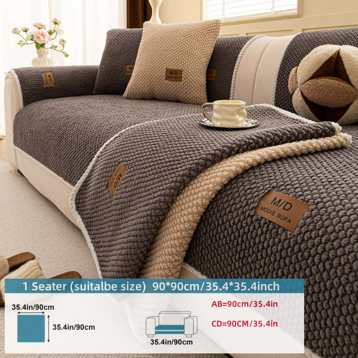 Luxury Thick Removable Couch Cover, 1 Count Soft Textured Seat Pad, Non-Slip Washable Universal Sofa Protector