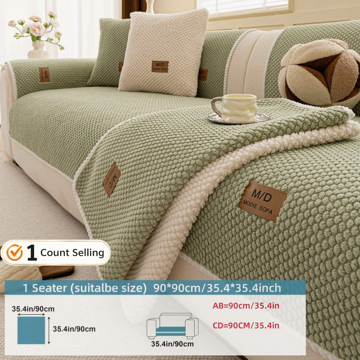 Luxury Thick Removable Couch Cover, 1 Count Soft Textured Seat Pad, Non-Slip Washable Universal Sofa Protector
