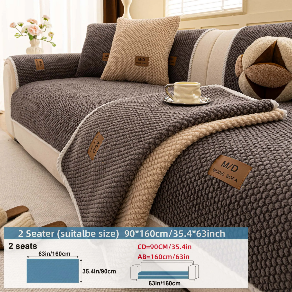 Luxury Thick Removable Couch Cover, 1 Count Soft Textured Seat Pad, Non-Slip Washable Universal Sofa Protector