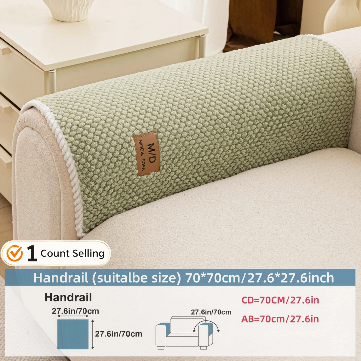 Luxury Thick Removable Couch Cover, 1 Count Soft Textured Seat Pad, Non-Slip Washable Universal Sofa Protector