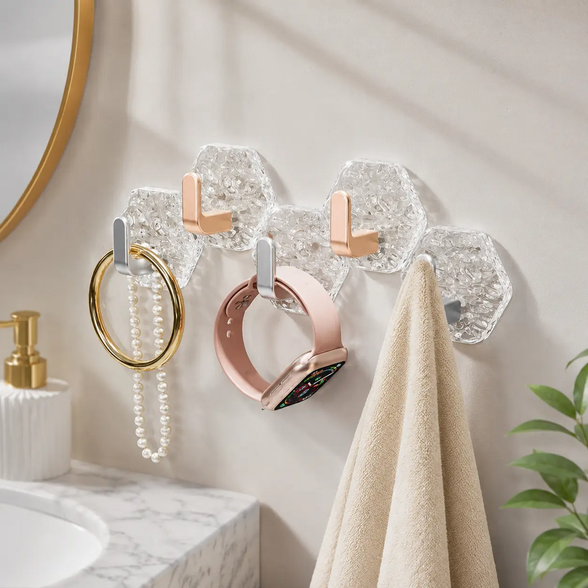 Heavy-Duty Self-Adhesive Hexagonal Hooks
