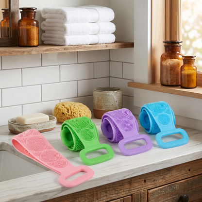 Double-Sided Silicone Back Scrubber, Exfoliating Body Brush Strap, Gentle Bathing Accessory for All Skin Types, Body Brush for Showering, Flexible Silicone Body Brushes,back to school