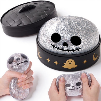 Halloween Dumpling Stress Relief Toys, 1pcs/3pcs/6pcs with Steamer Storage Boxes,Slow‑rebound maltose squishy toys, ideal for Halloween party gifts, featuring grimace pumpkin and little devil designs
