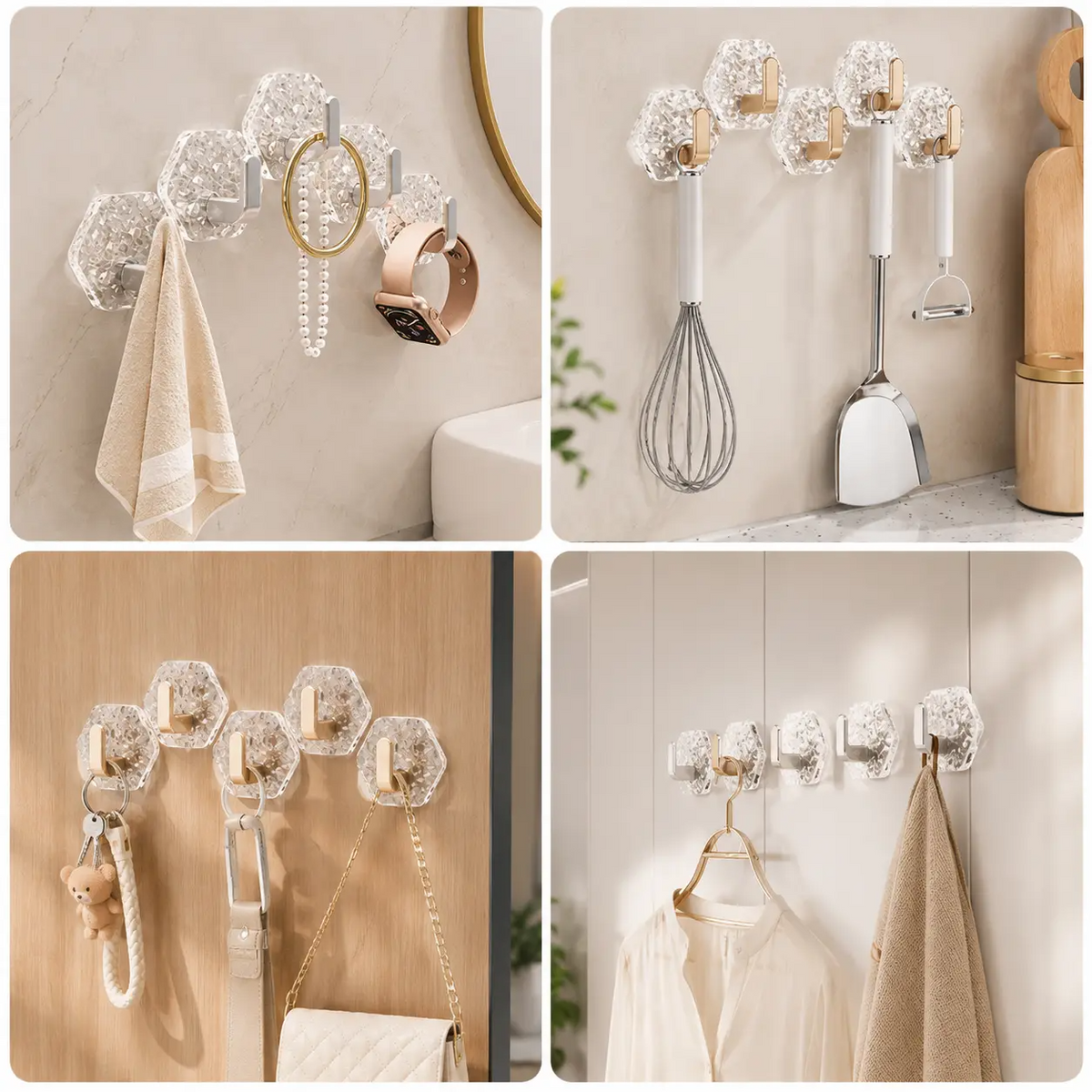 Heavy-Duty Self-Adhesive Hexagonal Hooks