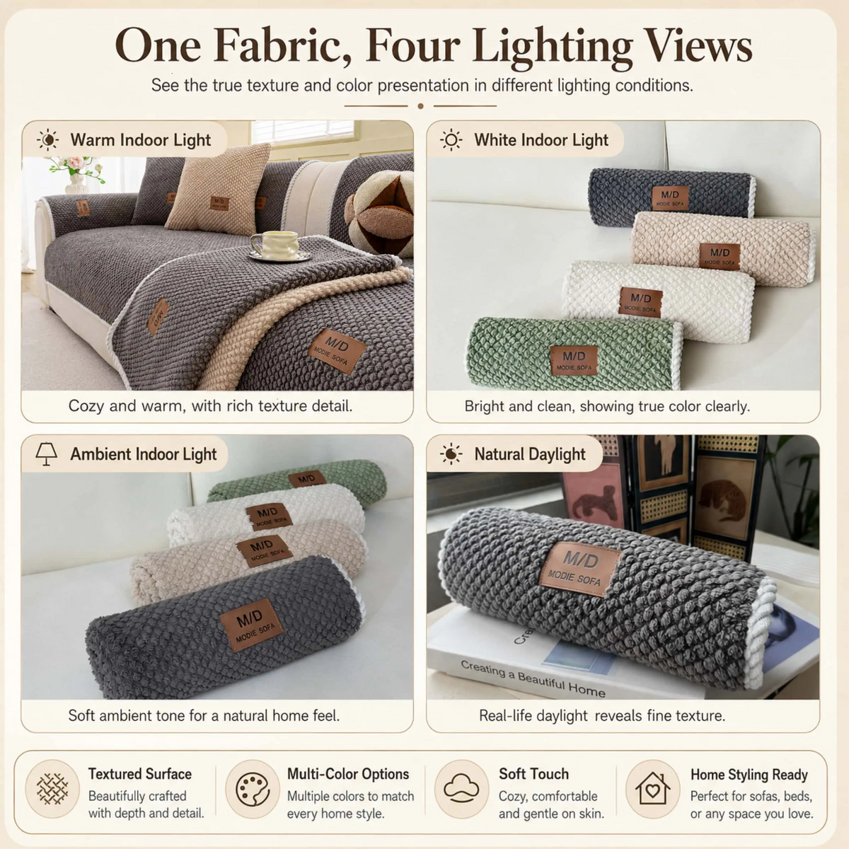 Luxury Thick Removable Couch Cover, 1 Count Soft Textured Seat Pad, Non-Slip Washable Universal Sofa Protector